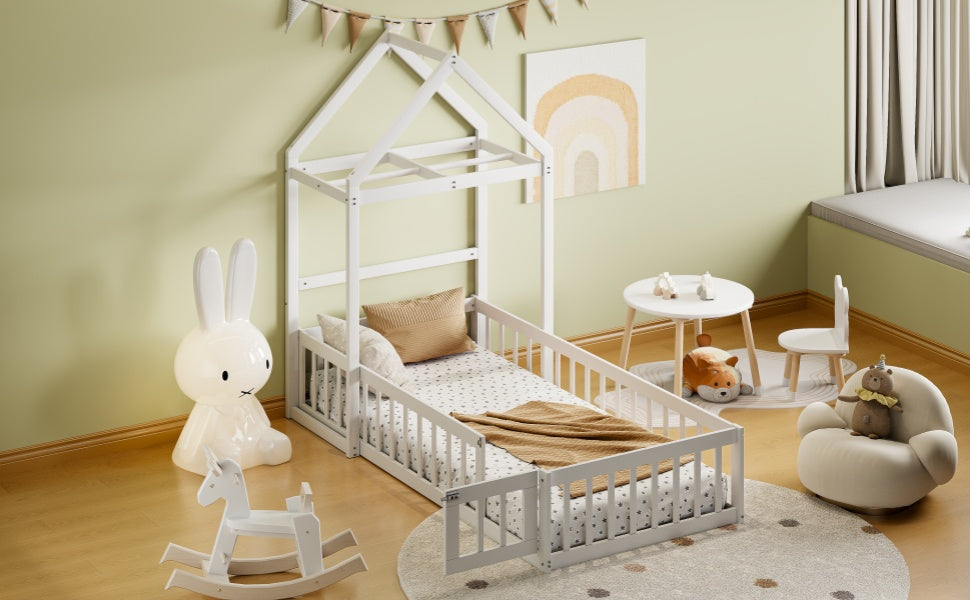 Wooden Twin Bed with Clothes Drying Rack Pink