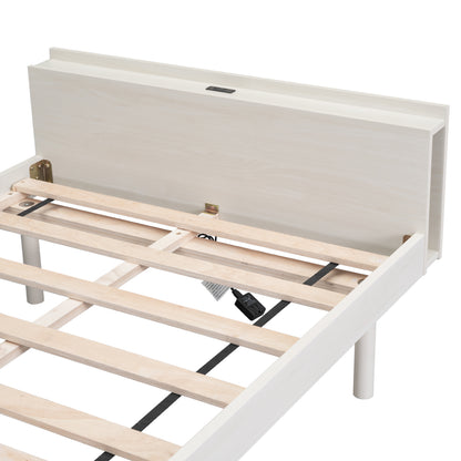 Twin Platform Bed with USB Ports White Wash