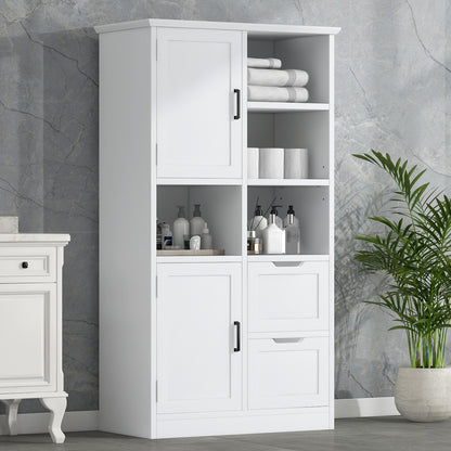 White Bathroom Storage Cabinet with Adjustable Doors