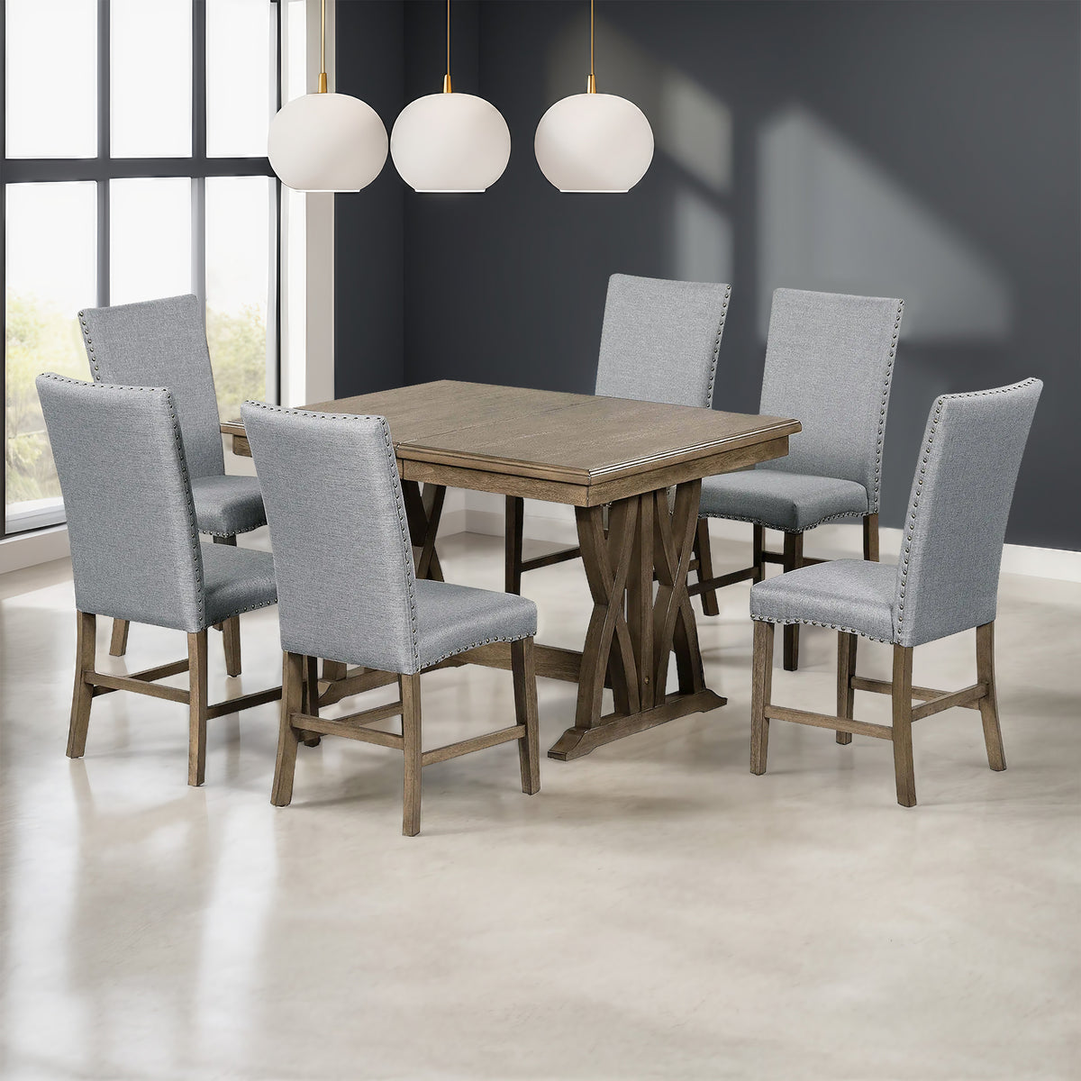 Dining Set with Cushioned Chairs Brown