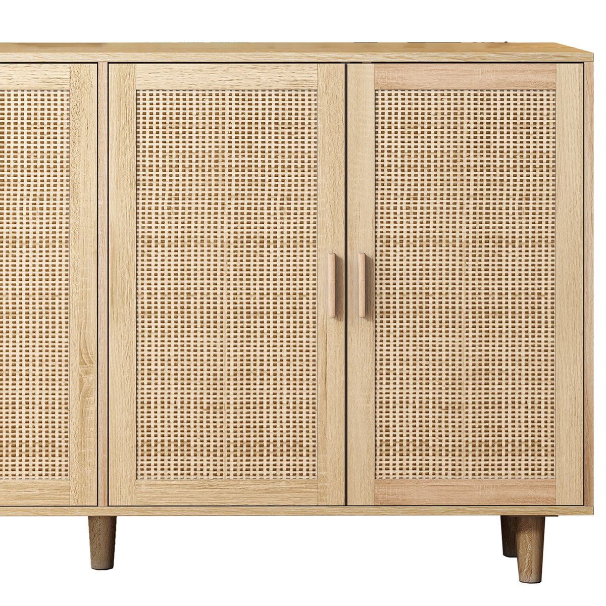 62-Inch Rattan Storage Cabinet with 4 Doors Beige