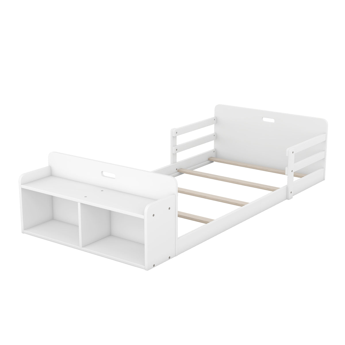 Twin Floor Bed with Guardrail White