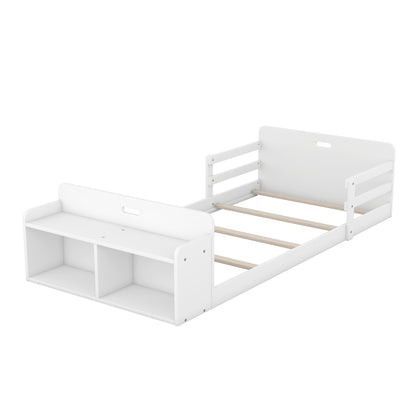 Twin Floor Bed with Guardrail White