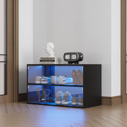Black Glass Shoe Cabinet with RGB LED Illumination