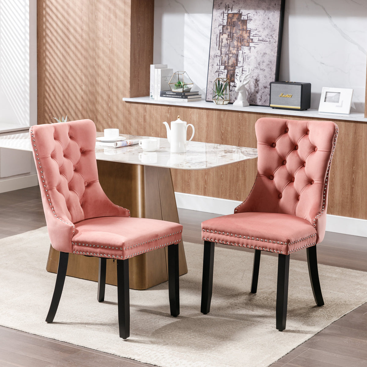 Nikki Tufted Linen Dining Chair Set (2 pcs) – Pink