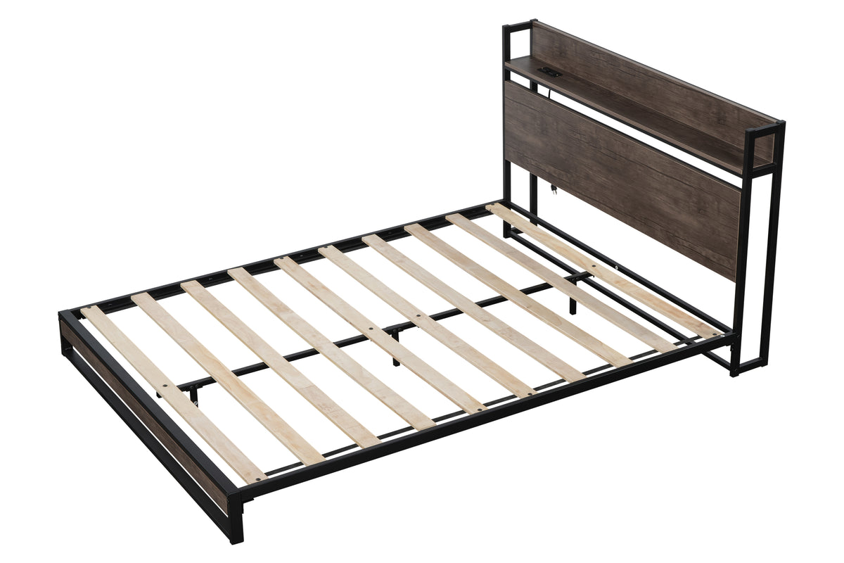 Platform Queen Bed with Storage and Support Frame