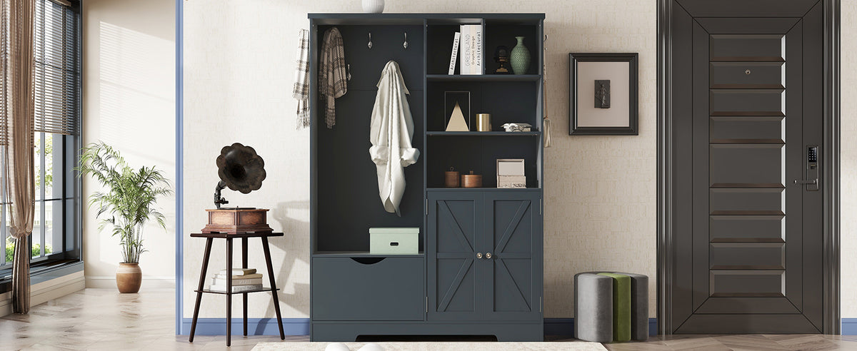 Hallway Storage Bench with Drawers Blue
