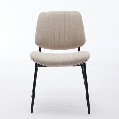 Beige 2-Piece Linen Dining Chair Set – Modern Retro Bentwood Back with Metal Legs