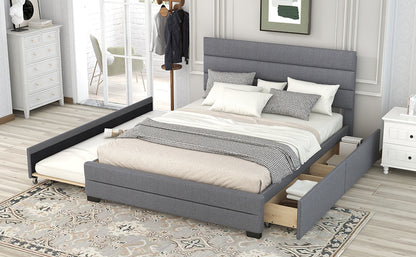 Queen Upholstered Bed with Trundle Gray