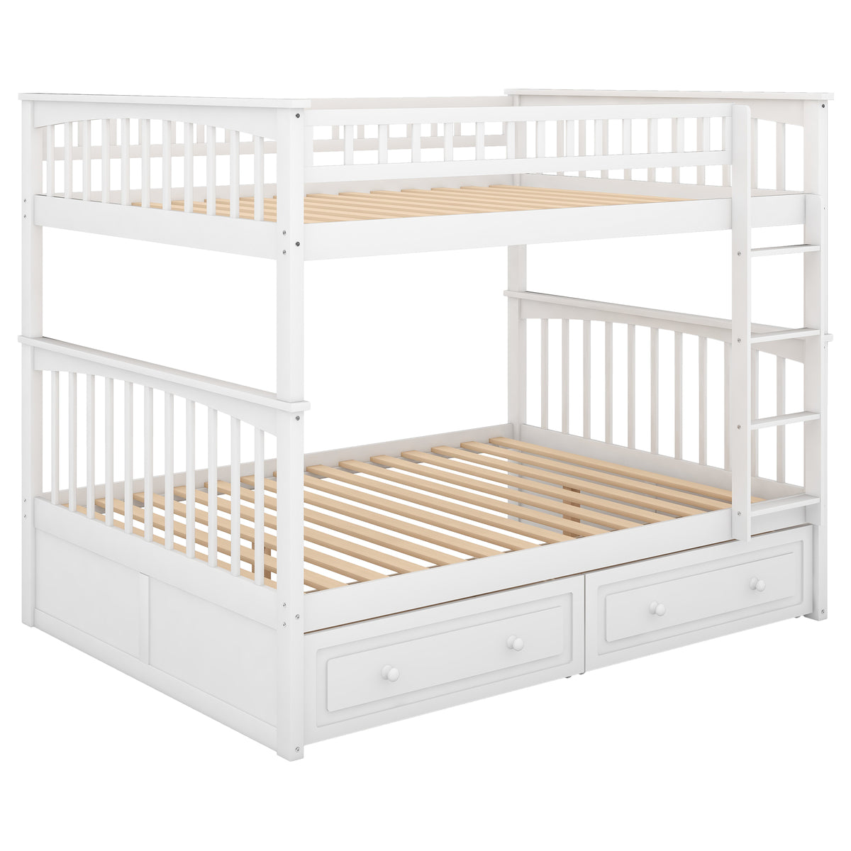 Convertible Full Bunk Bed with Drawers White