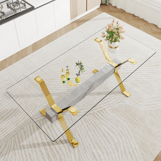 Glass Dining Table with Gold Metal Legs