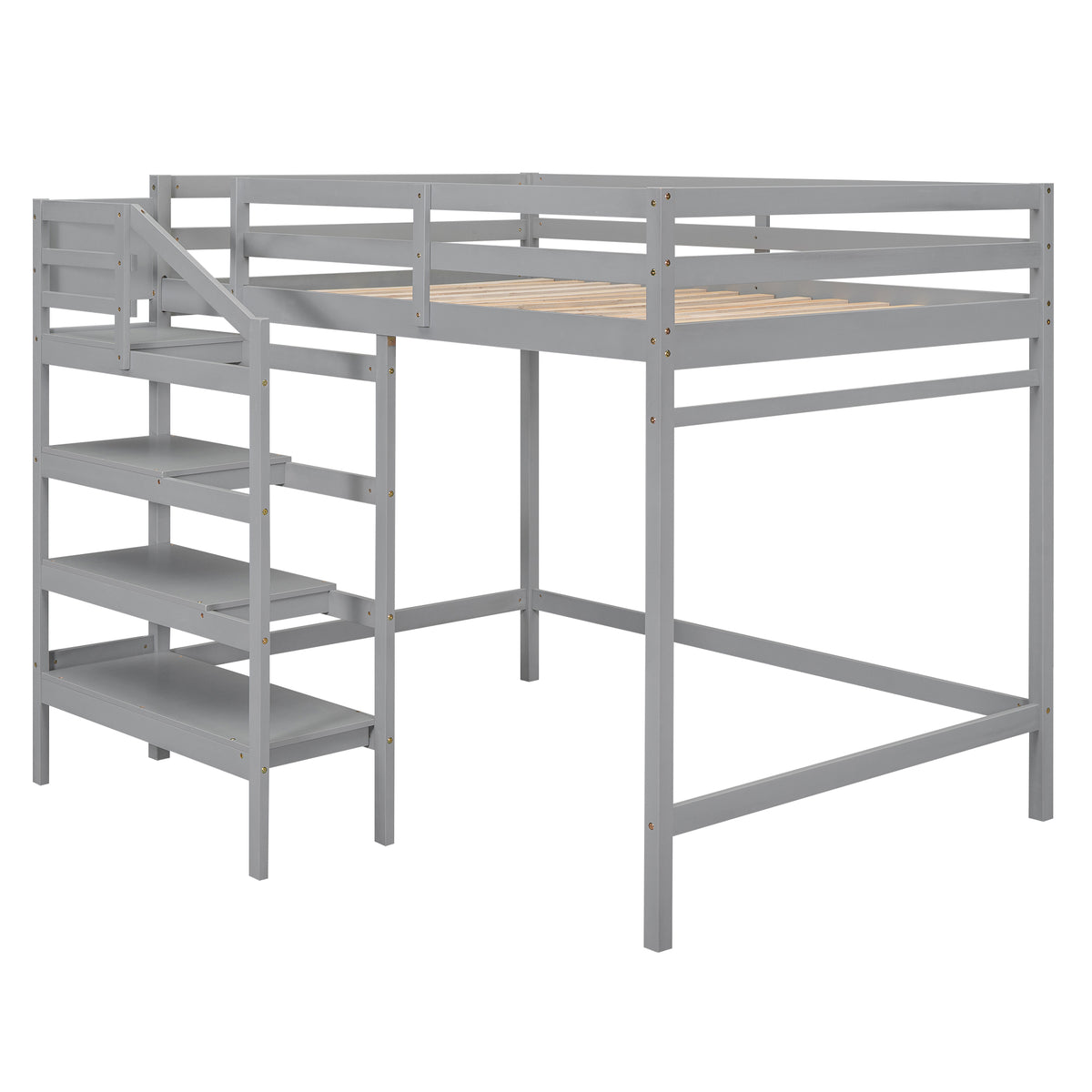 Full Loft Bed with Built-in Storage Gray