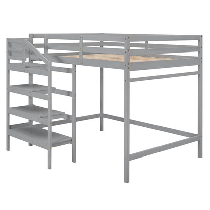 Full Loft Bed with Built-in Storage Gray