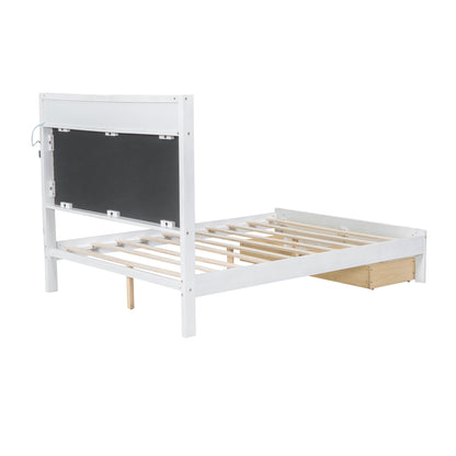 Full Platform Bed with LED Headboard White