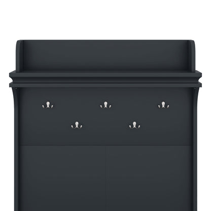 Dark Blue Hall Tree with Desk, Hooks, and Shelves