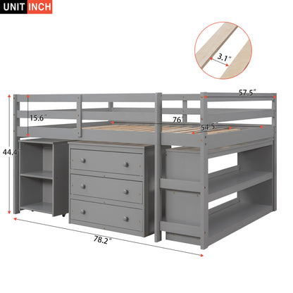 Full Loft Bed with Rolling Desk White