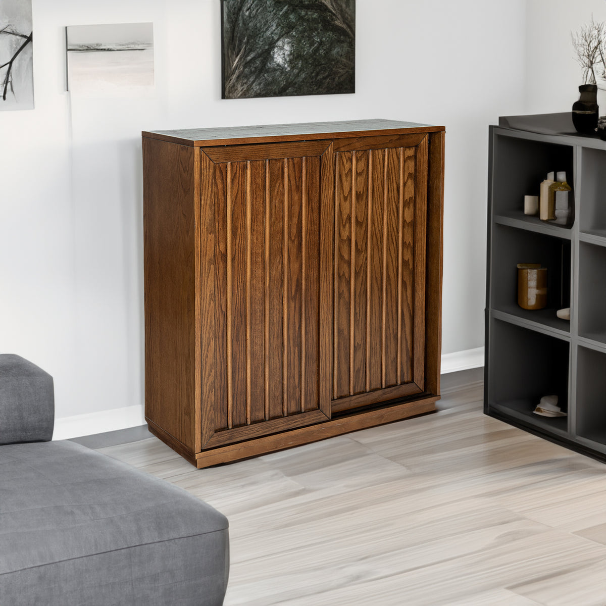 Medieval Sideboard with Sliding Doors and Wood Trim