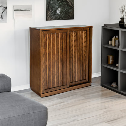 Medieval Sideboard with Sliding Doors and Wood Trim