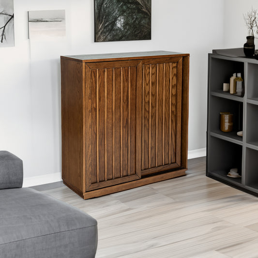 Medieval Sideboard with Sliding Doors and Wood Trim