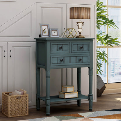 Slim Console Table with Drawers Navy Finish