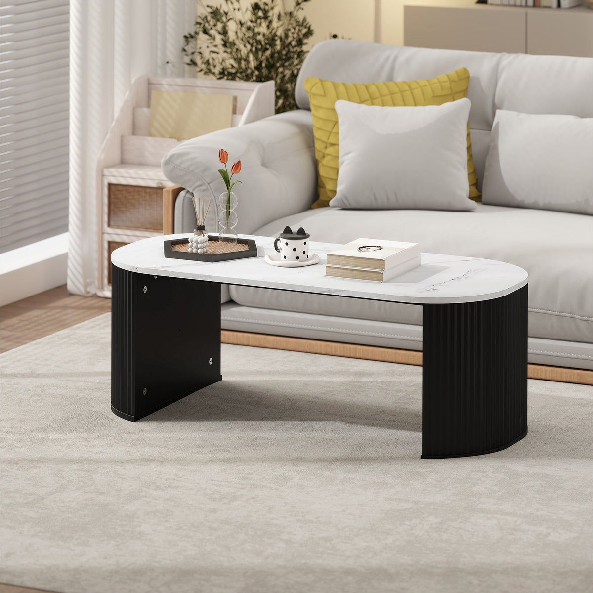 Cameron Modern Faux-Marble Coffee Table-Black