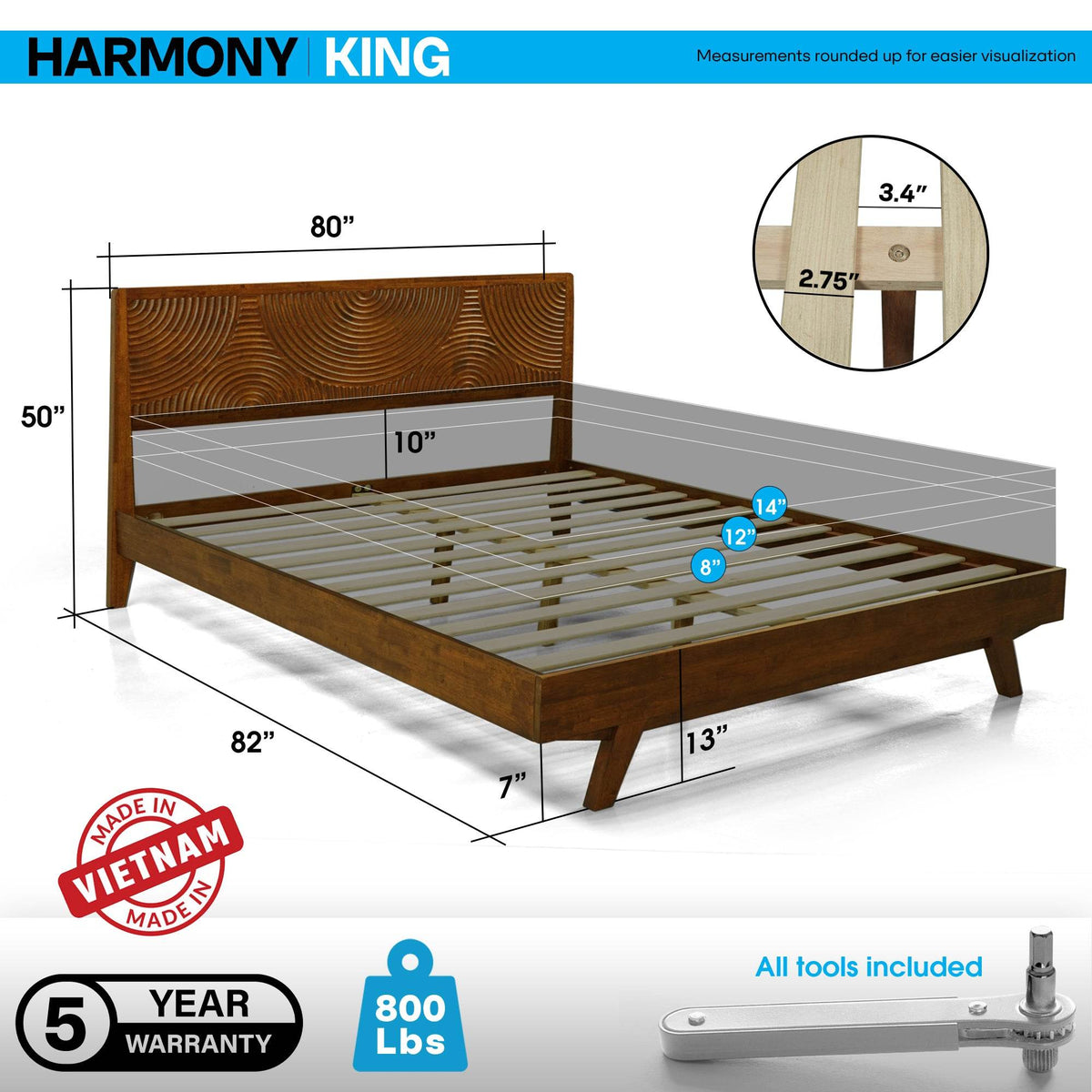 Harmony Platform Bed Frame with Headboard