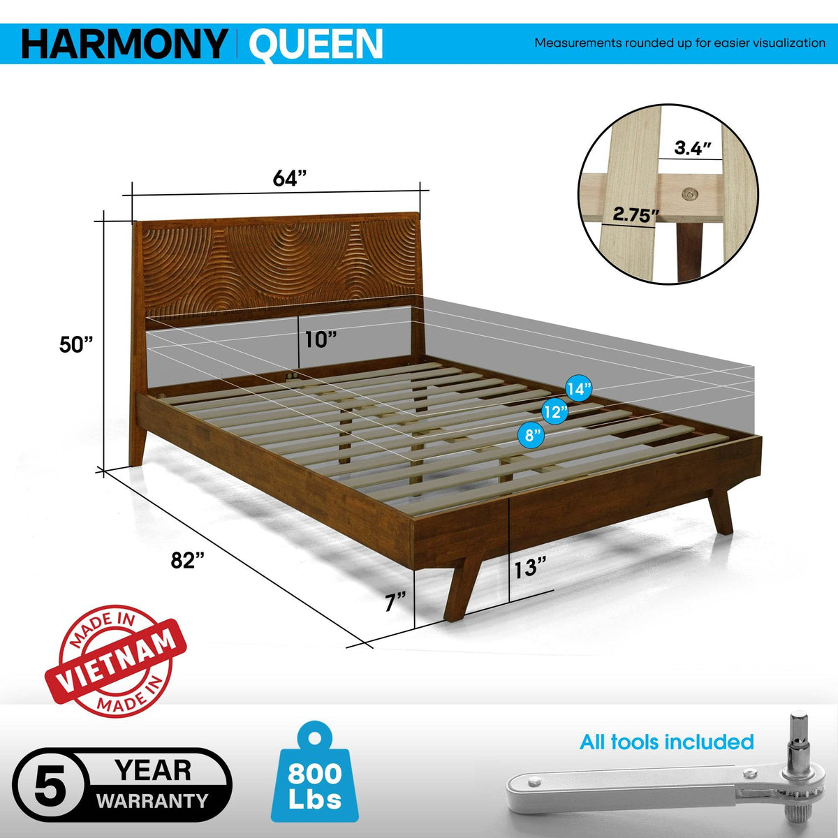 Harmony Platform Bed Frame with Headboard