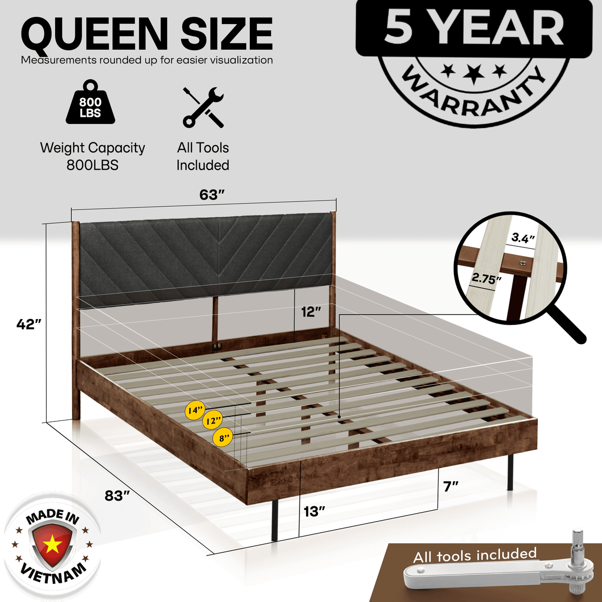Astoria Upholstered Solid Wood Bed Frame