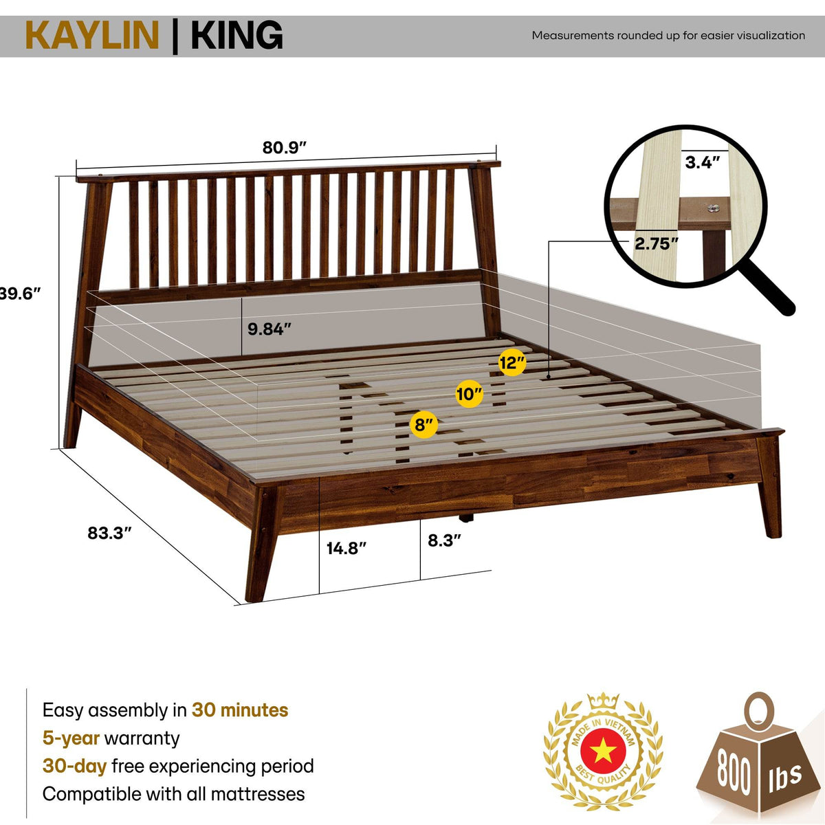 Kaylin Solid Wood Bed Frame