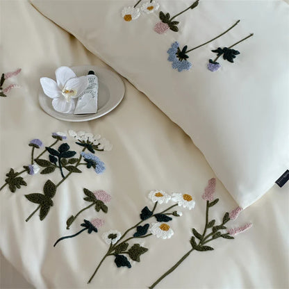 Royal Retreat Daisy Floral Embroidery 1000 TC Cotton Duvet Set - White