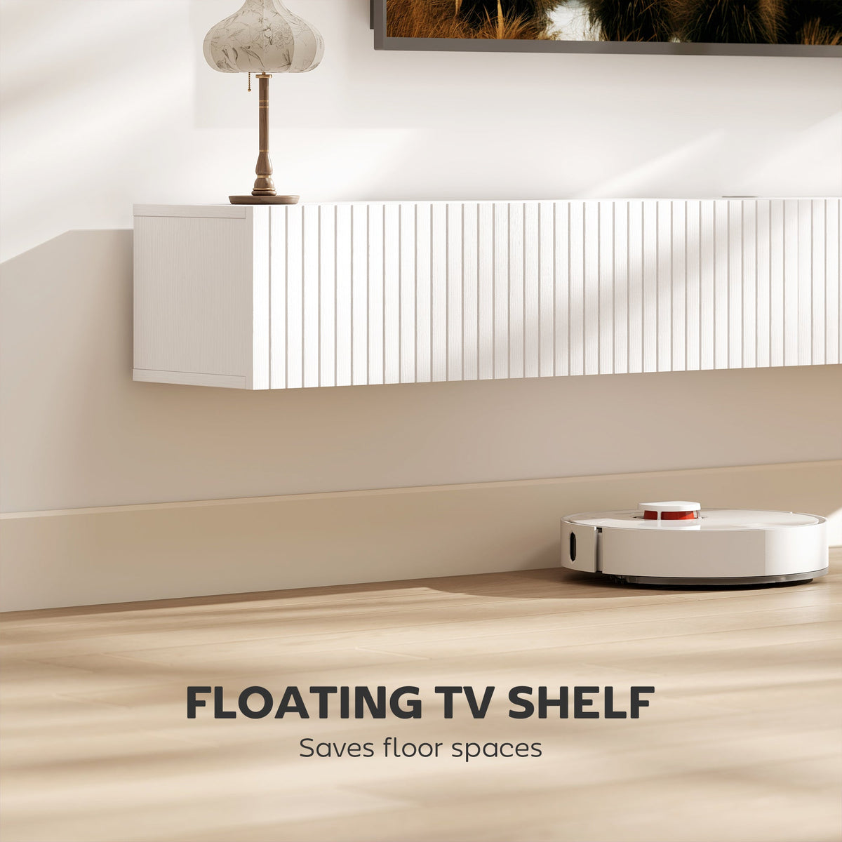 Jesse 71" Floating TV Stand with 2 Fluted Flip-Down Doors for TVs up to 75"-White