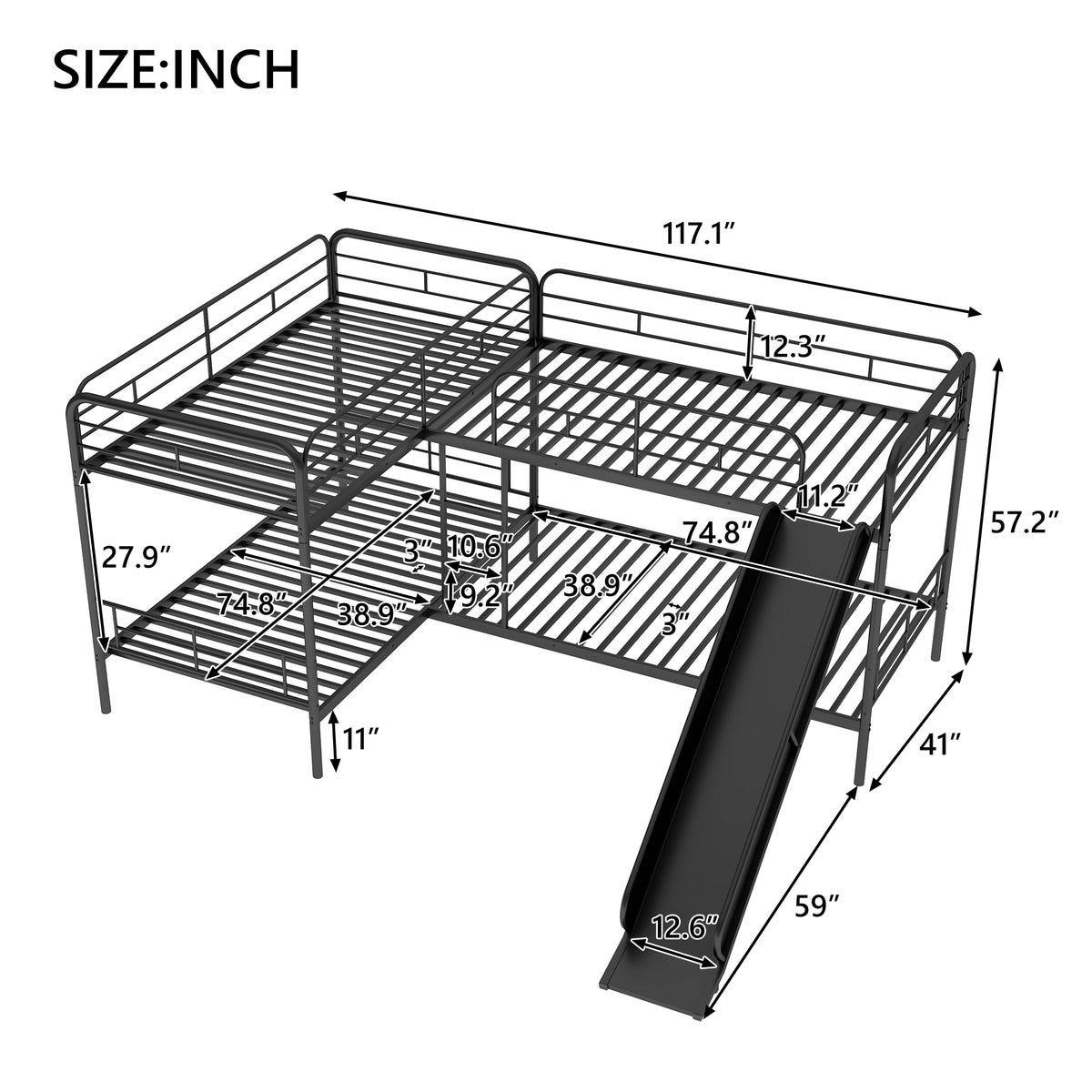 Twin L-Shaped Bunk Bed Black