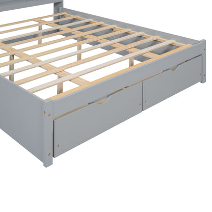 Queen Platform Bed with Storage Drawers Gray