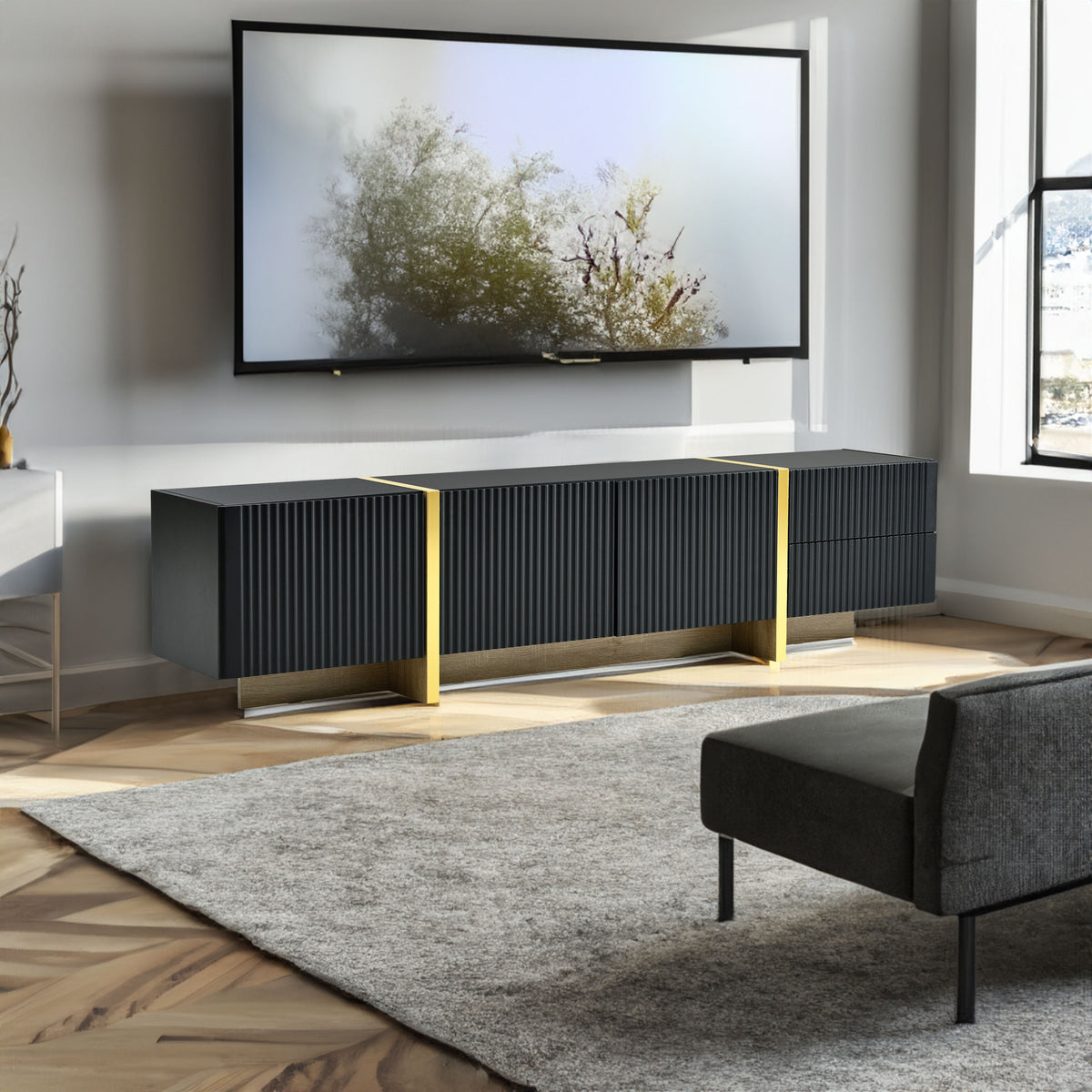 Luxury Fluted TV Stand Black