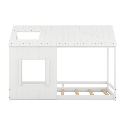 Twin House Bed with Roof Frame White