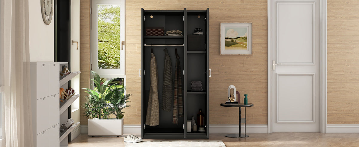 3-Door Wardrobe with Mirror Black