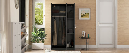 3-Door Wardrobe with Mirror Black