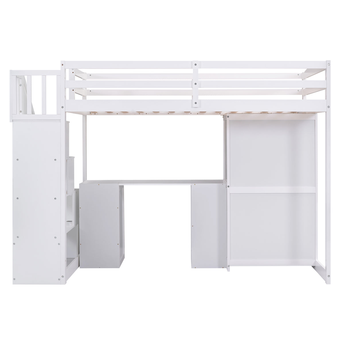Loft Bed with Wardrobe and Storage Drawers White