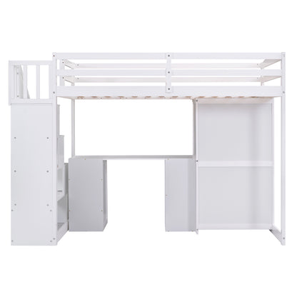 Loft Bed with Wardrobe and Storage Drawers White