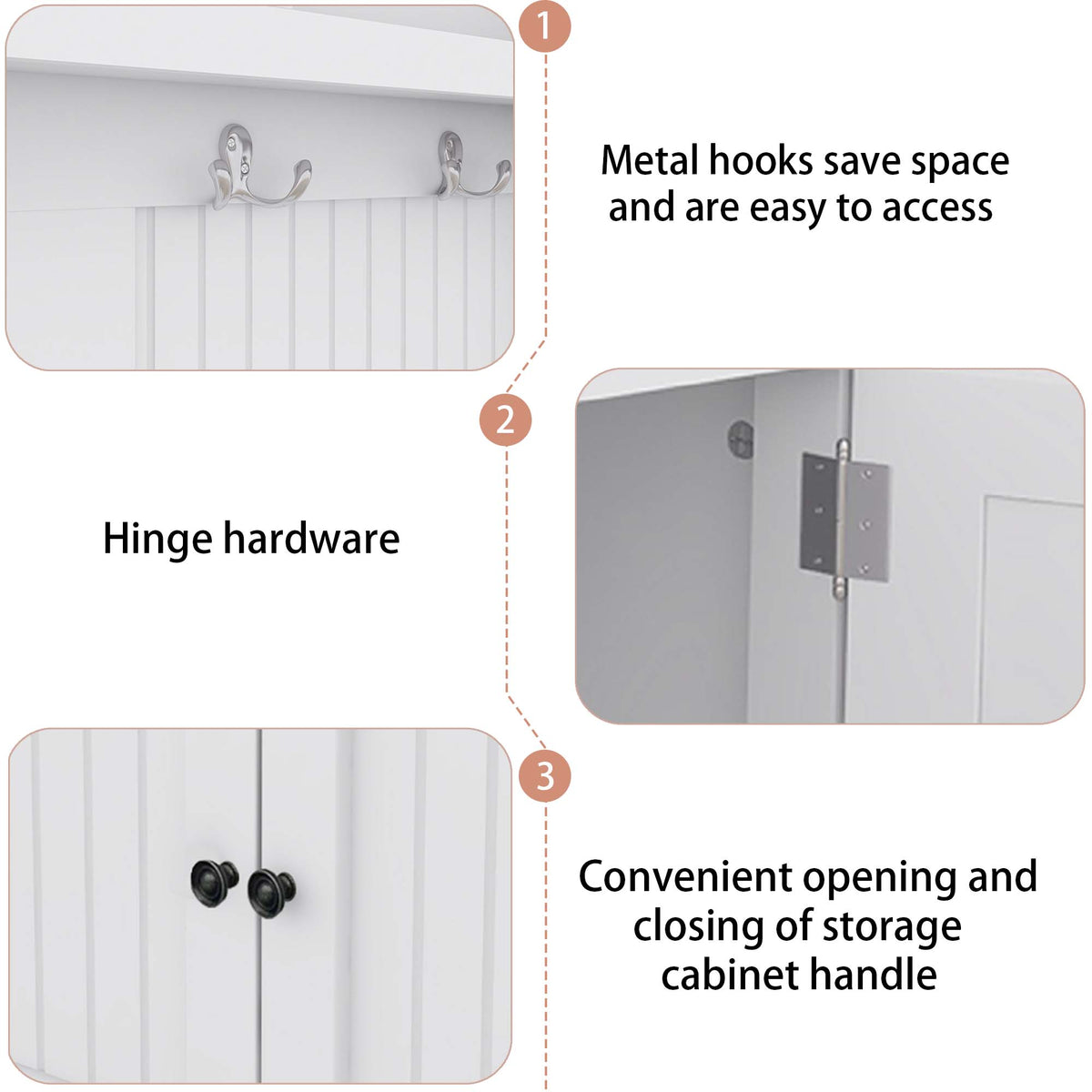 White Hall Tree Bench with Coat Hooks