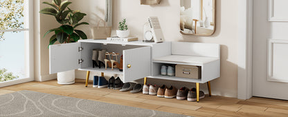Modern White Shoe Storage Bench with Hidden Upholstered Seat