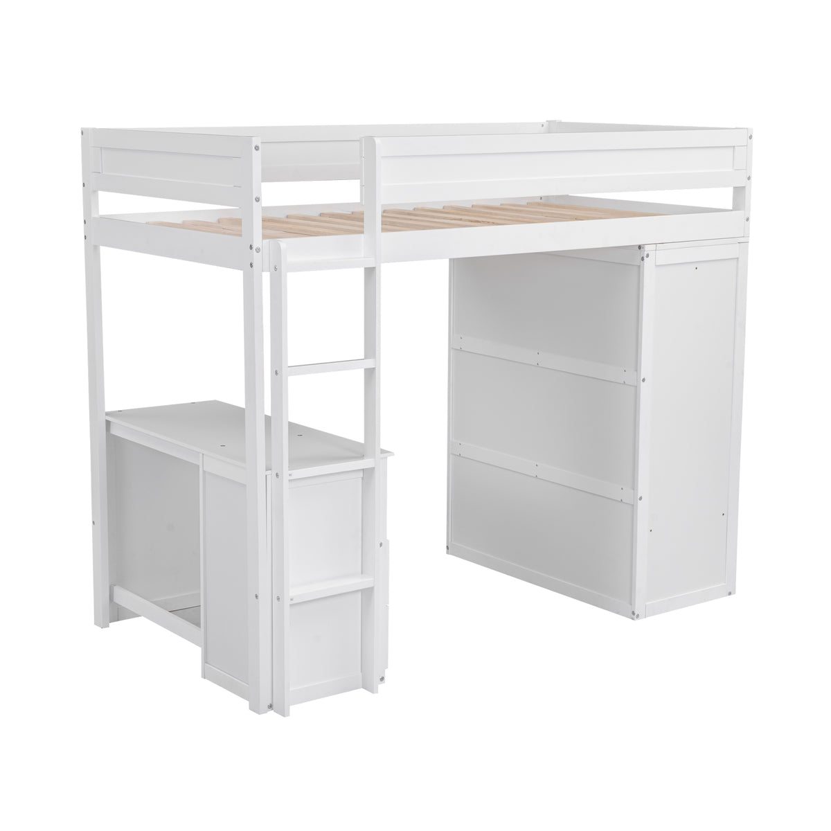 White Twin Loft Bed with Desk