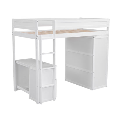 White Twin Loft Bed with Desk