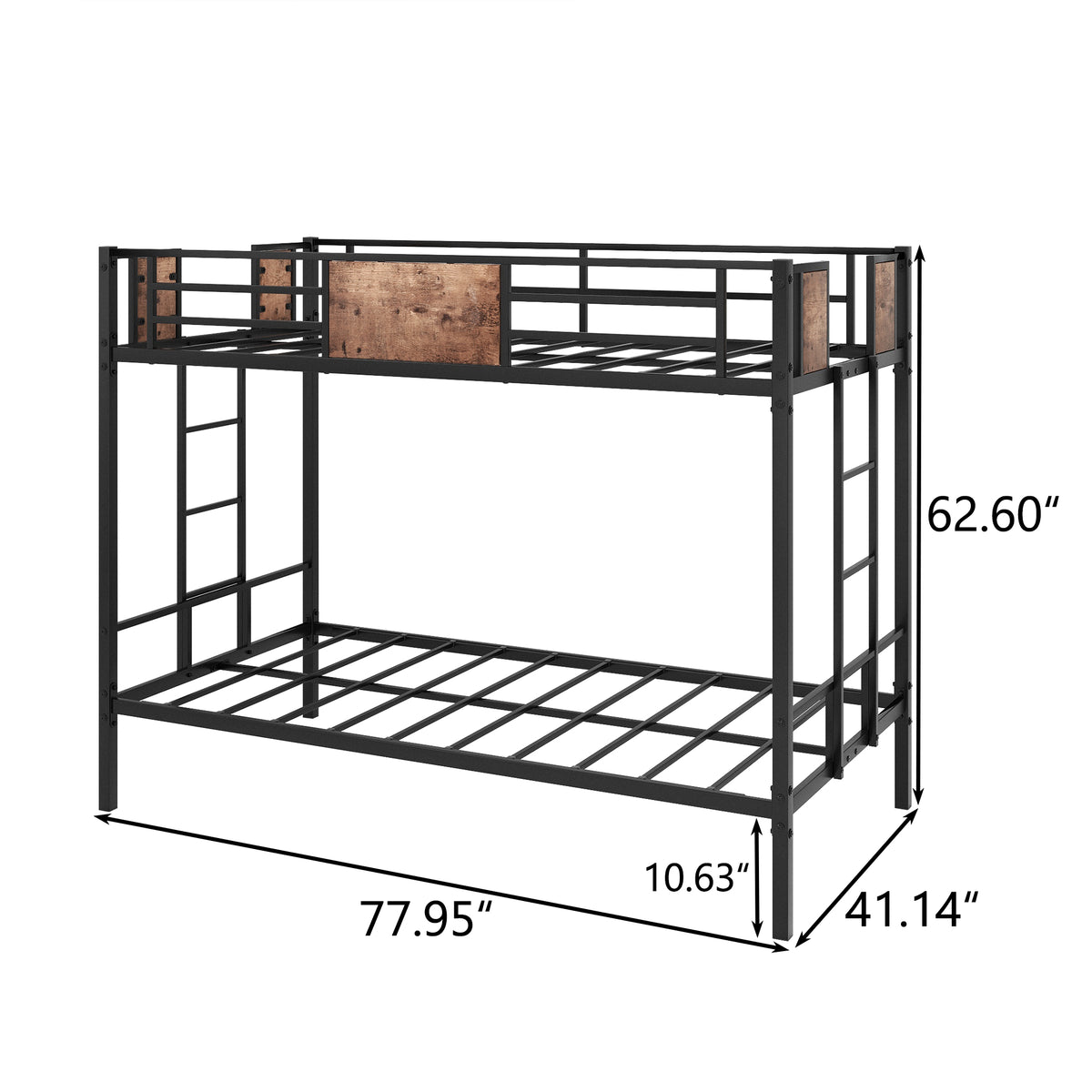 Metal Twin Bunk Bed with Ladder Black
