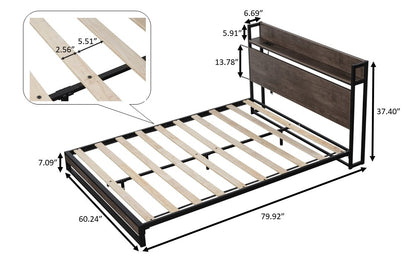 Platform Queen Bed with Storage and Support Frame