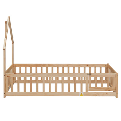 Metal House Floor Bed with Fence – Natural