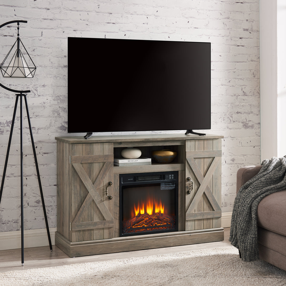 Gray Wash Wood Media Console TV Stand