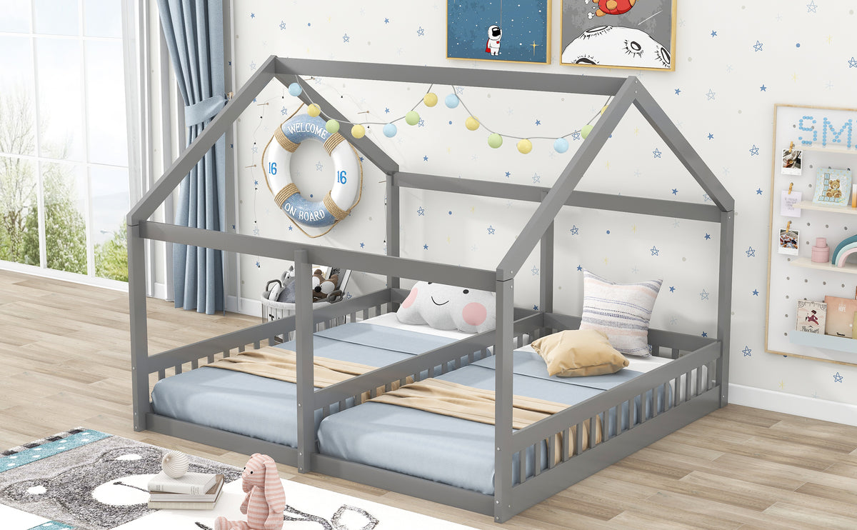 Twin House Platform Bed Gray