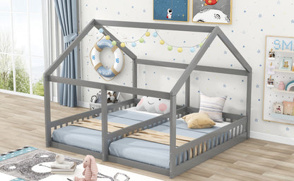 Twin House Platform Bed Gray