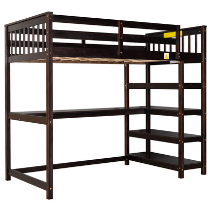 Twin Loft Bed with Storage Espresso Finish